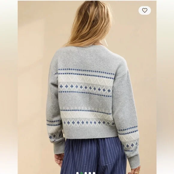 Aerie unREAL Fairisle Cardigan gray blue and white like new - Picture 4 of 8